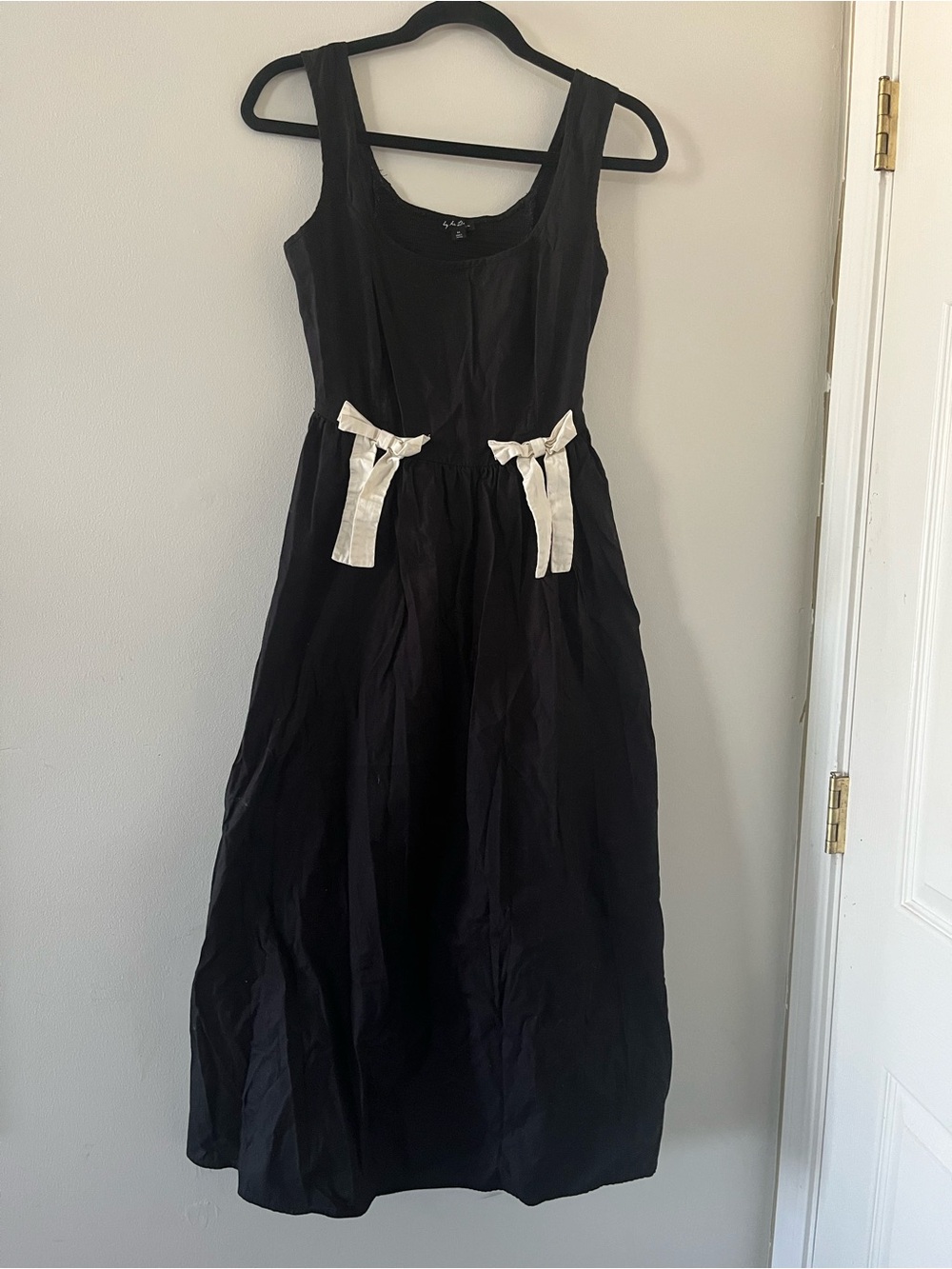 By the River Black 100% Cotton White Bow Maxi Dress Medium Coquette Cottagecore